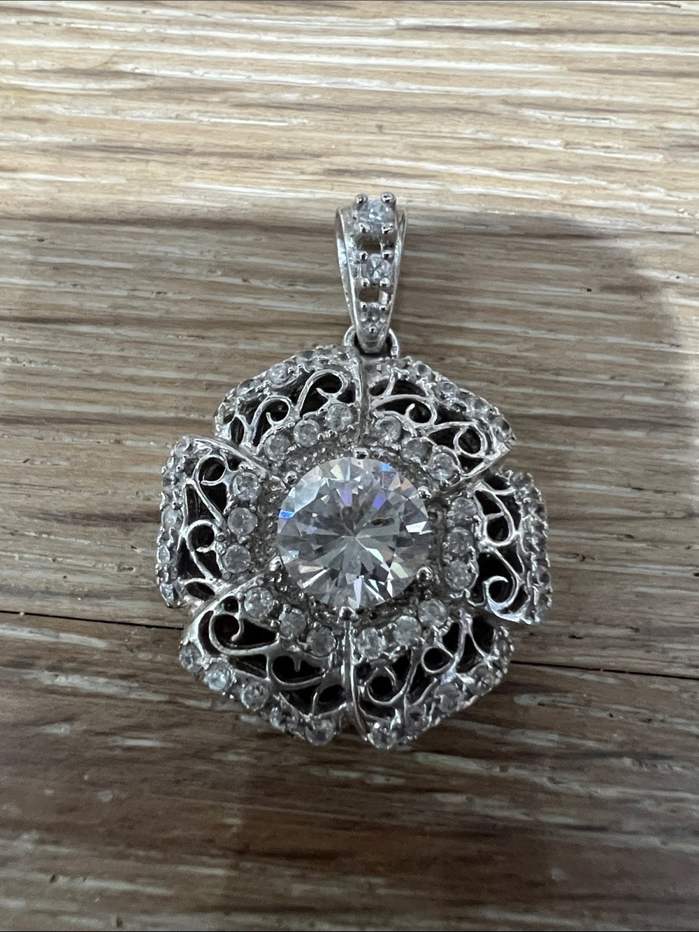Crislu Silver Flower Pendant with CZ Center Stone